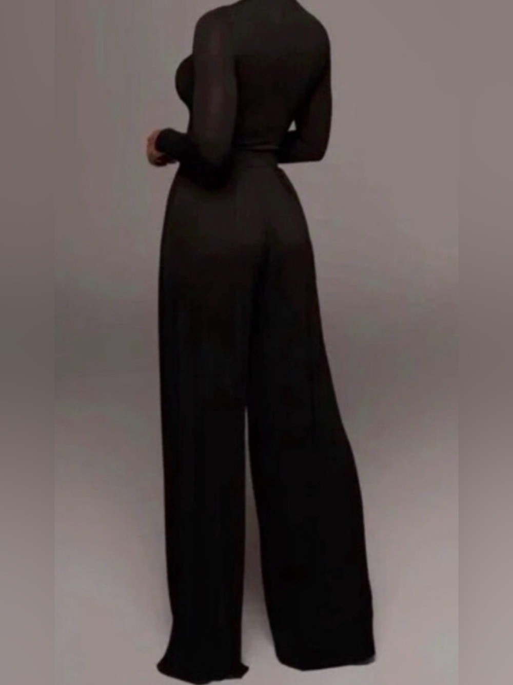 Women’s Black Self-Double Layer Wide Leg Pants Large
